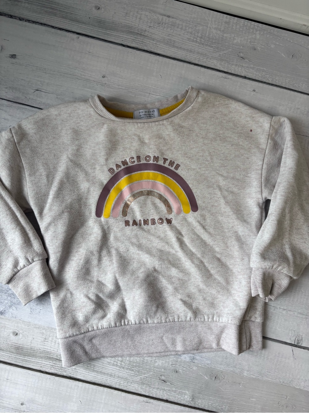 5/$25 Primark Cream Sweatshirt with Pink, Yellow & Purple Rainbow